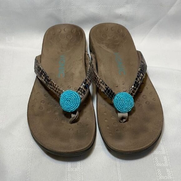 Vionic Felipa Snake Turquoise Beaded Orthopedic Sandals Flip Flops Sz 5 - Picture 2 of 7